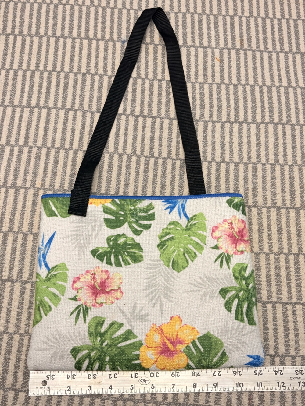 Tropical Hibiscus Canvas Tote Bag - White/Green